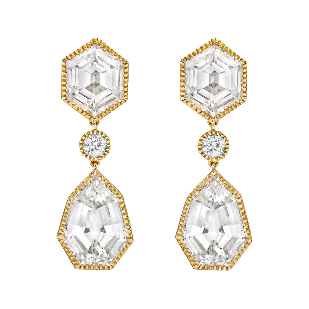 Verdura 18k Yellow Gold White Topaz Byzantine Earrings