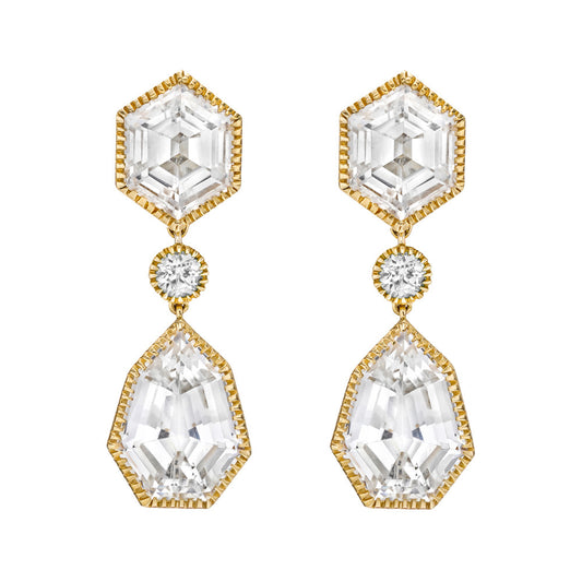 Verdura 18k Yellow Gold White Topaz Byzantine Earrings