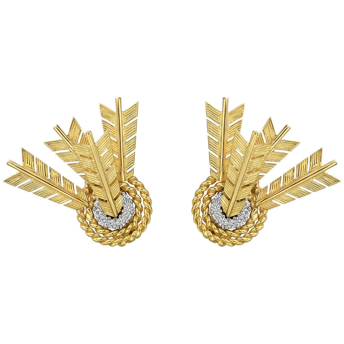 Verdura - Estate 18k Yellow Gold Diamond Target Earrings