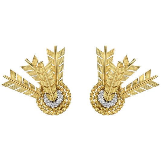 Verdura - Estate 18k Yellow Gold Diamond Target Earrings