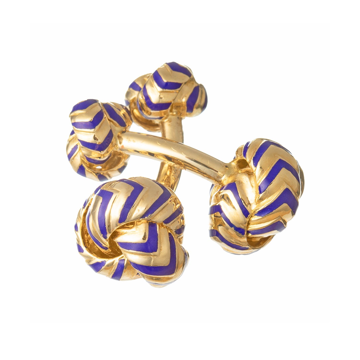 Verdura - Estate 18k Yellow Gold Navy Enamel Knot Cufflinks