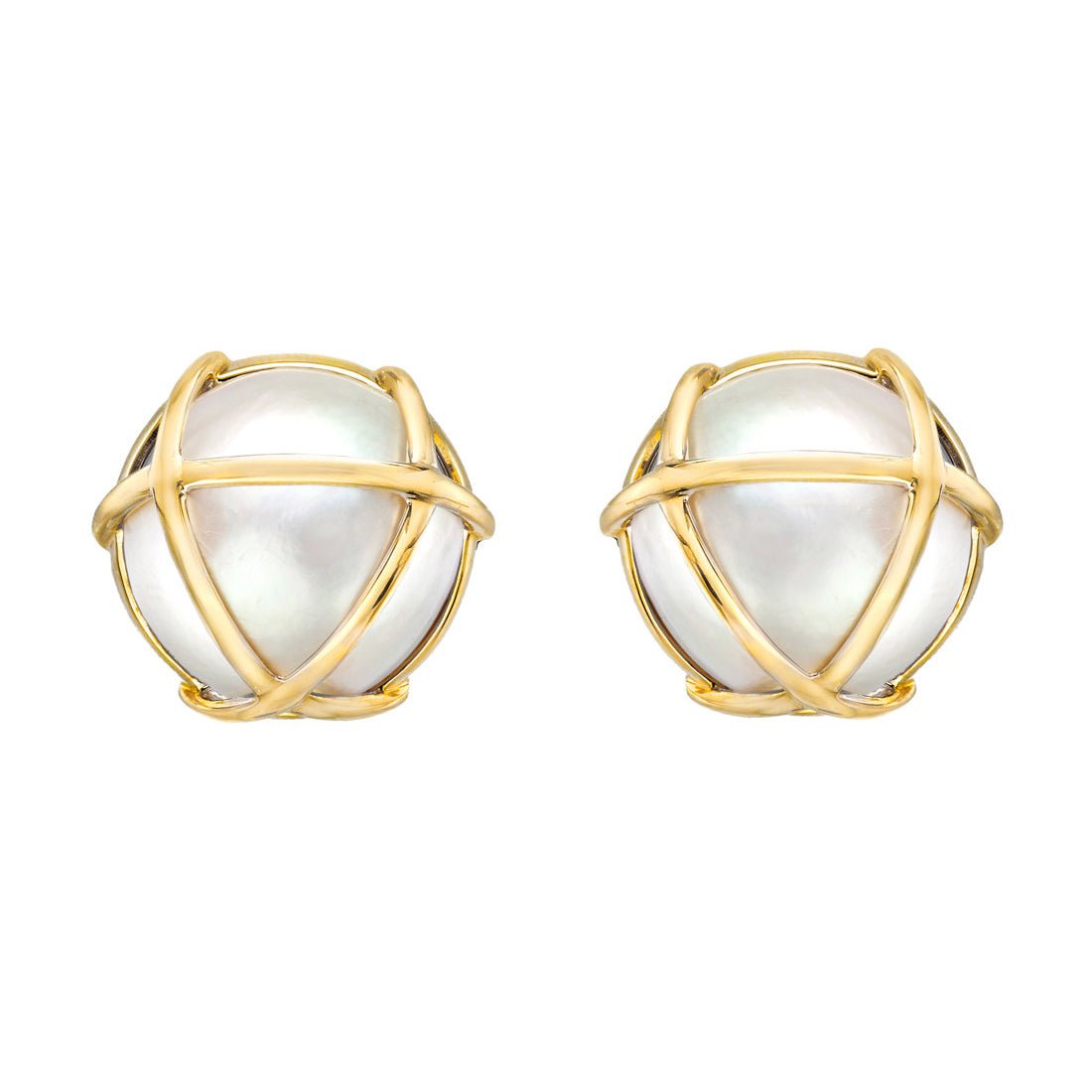 Verdura - Estate 18k Yellow Gold Pearl Caged Earrings