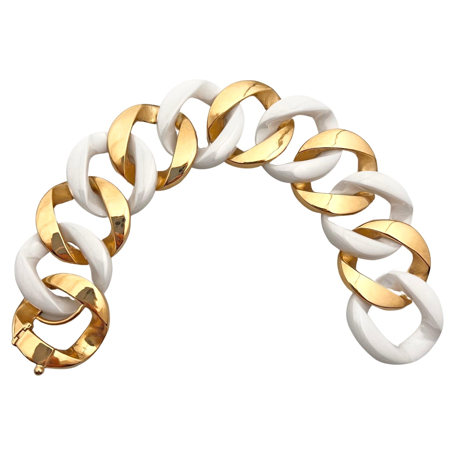 Verdura - Estate 18k Yellow Gold White Ceramic Curb-Link Bracelet
