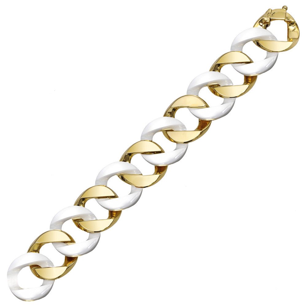 Verdura - Estate 18k Yellow Gold White Ceramic Curb-Link Bracelet