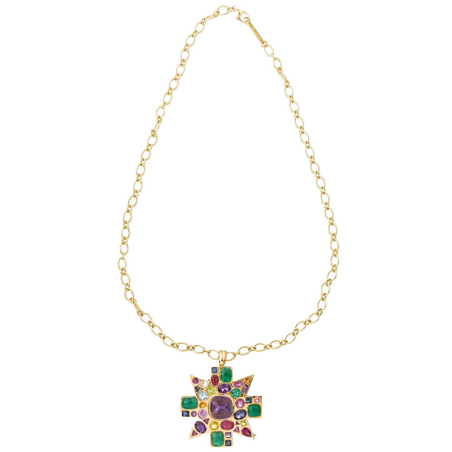 Verdura - Estate Byzantine Gem-Set Pendant Brooch with Chain Necklace