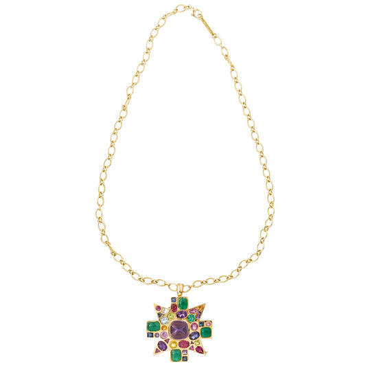 Verdura - Estate Byzantine Gem-Set Pendant Brooch with Chain Necklace