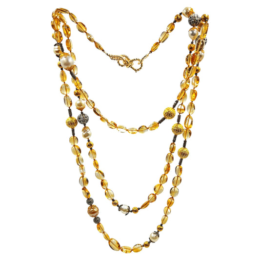 Verdura - Estate Citrine Bead Pearl Byzantine Long Necklace