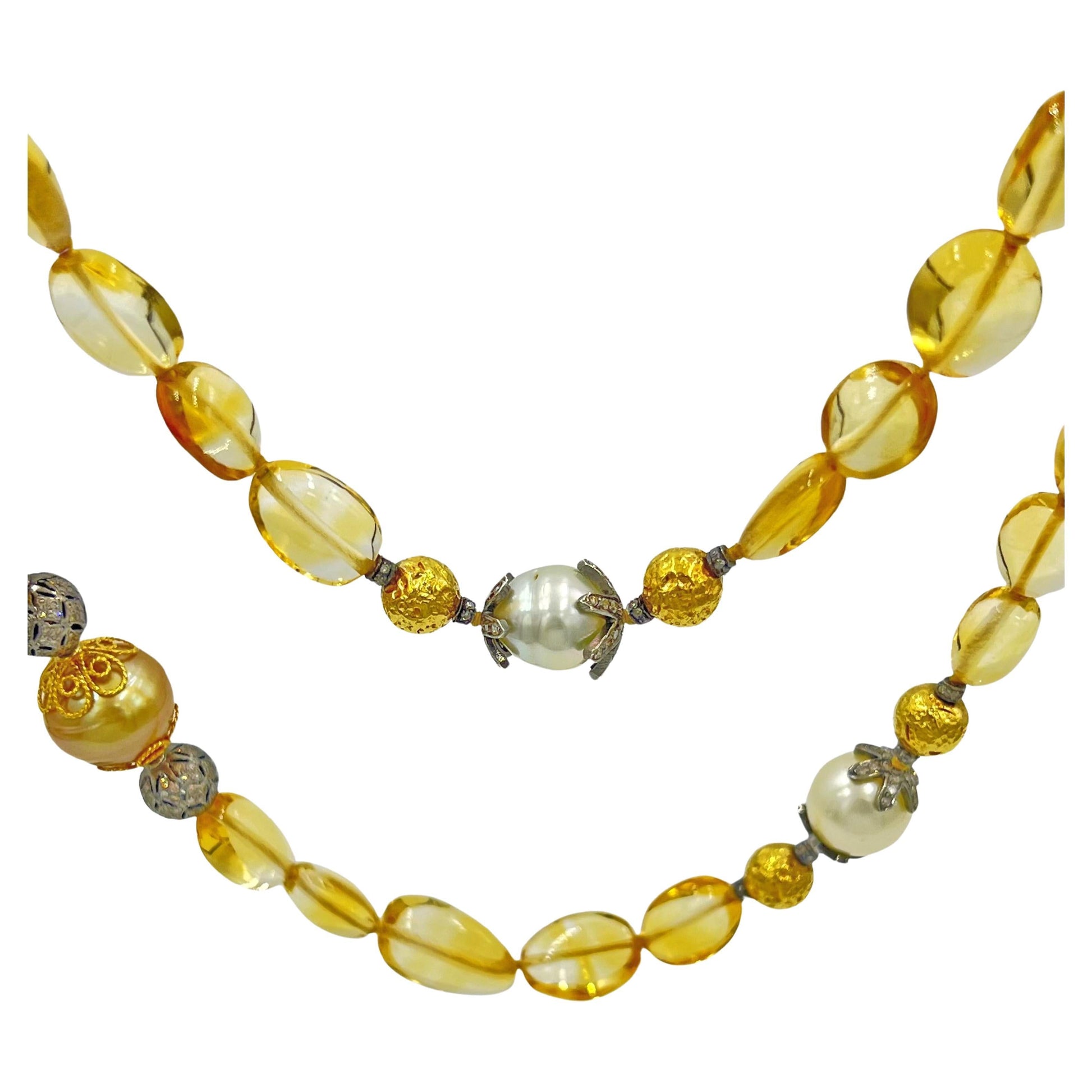 Verdura - Estate Citrine Bead Pearl Byzantine Long Necklace