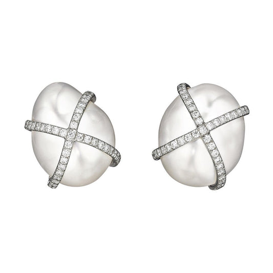 Verdura - South Sea Pearl Diamond Wrapped Earrings