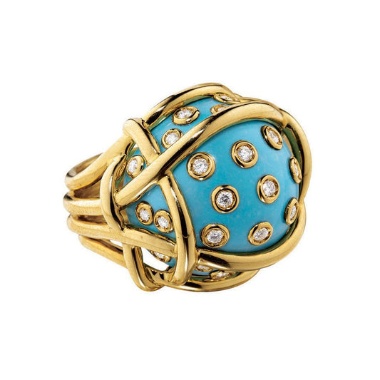 Verdura - Turquoise Diamond Polka Dot Ring