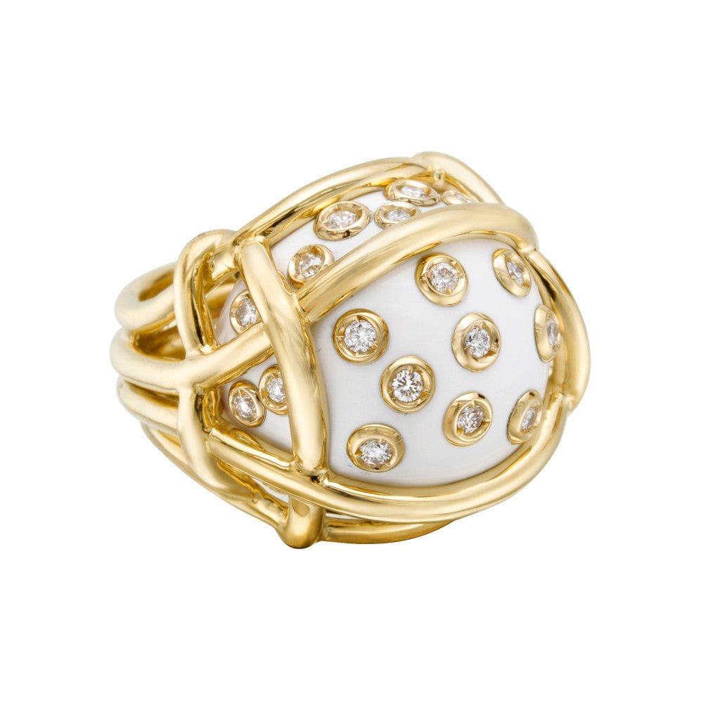 Verdura - White Cocholong Diamond Polka Dot Ring