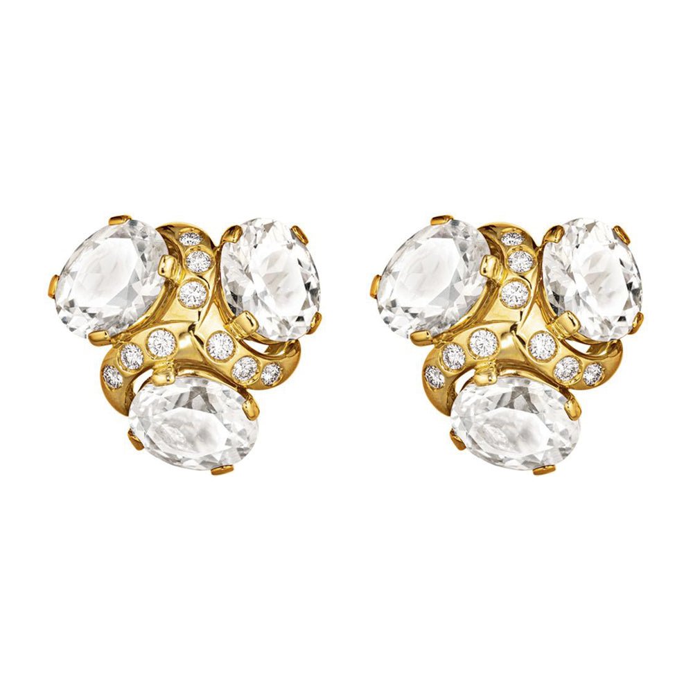Verdura - White Topaz Diamond Three Stone Earrings